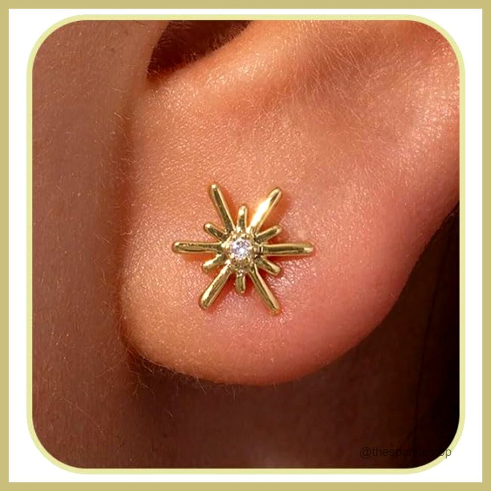 Gold Plated Stud Earrings, Hypoallergenic, Star Design, Gift Ready